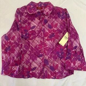 NWT Valerie Stevens Womens SIZE L Pink Floral Button Up NEW WITH TAGS. COLLARED.
